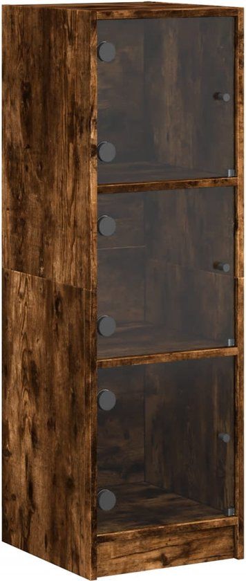 vidaXL Hoge kast met glazen deuren 35x37x109 cm gerookt eikenkleurig
