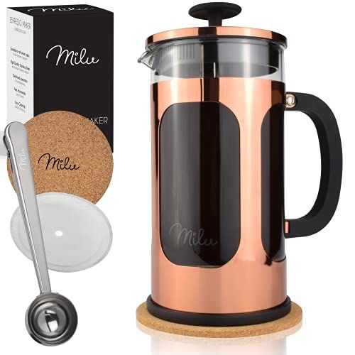 MILU Franse Koffiepers french press cafetière | 1L | Glas handmatige koffiemachine Coffee make (Rosa, 1000ml (5 Kopjes)