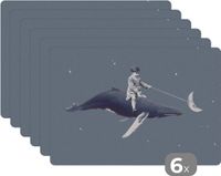 KitchenYeah Placemat - Kind - Maan - Walvis - Sterrenhemel - Retro - 45x30 cm - 6 stuks