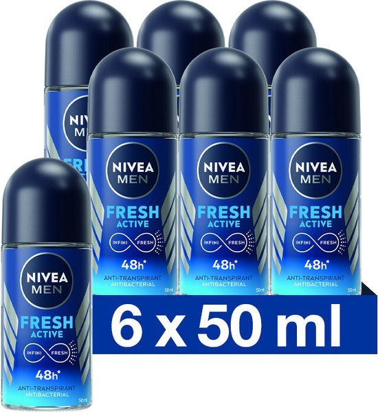 NIVEA MEN Fresh Active Anti-Transpirant Deo Roller - 6 x 50ml - Voordeelverpakking