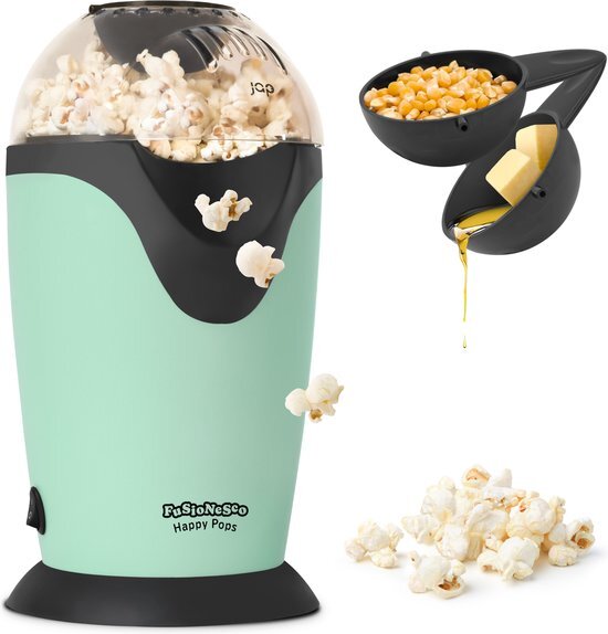 JAP Appliances Happy Pops - Retro popcorn machine (2-3 personen) 1200W - Inclusief maat- en botersmeltlepel - Klaar binnen 3 minuten - Zonder olie - Groen