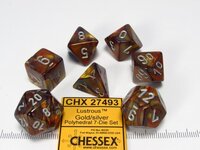 Chessex dobbelstenen set 7 polydice Lustrous gold w/silver