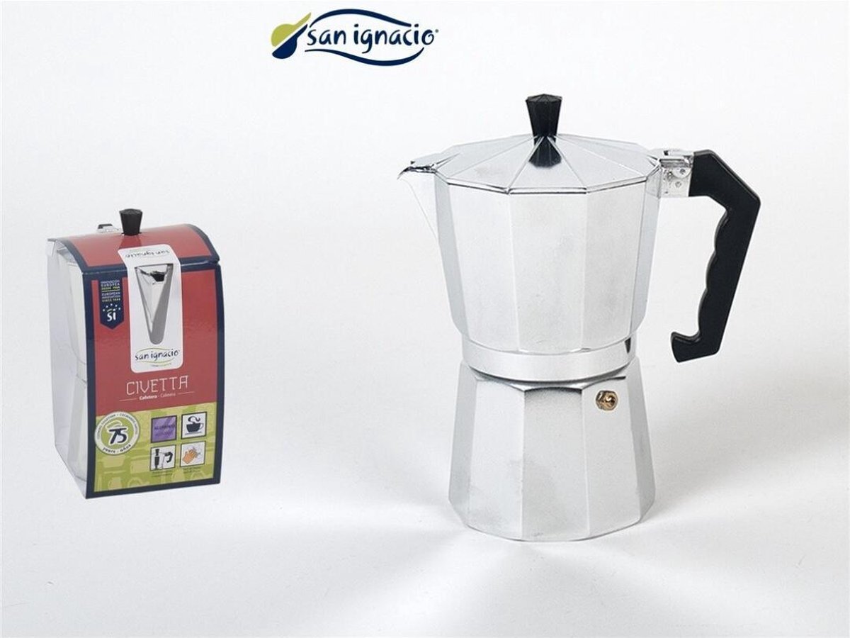 San Ignacio Aluminium moka/koffiemaker voor 3 kopjes espresso 14,5 cm