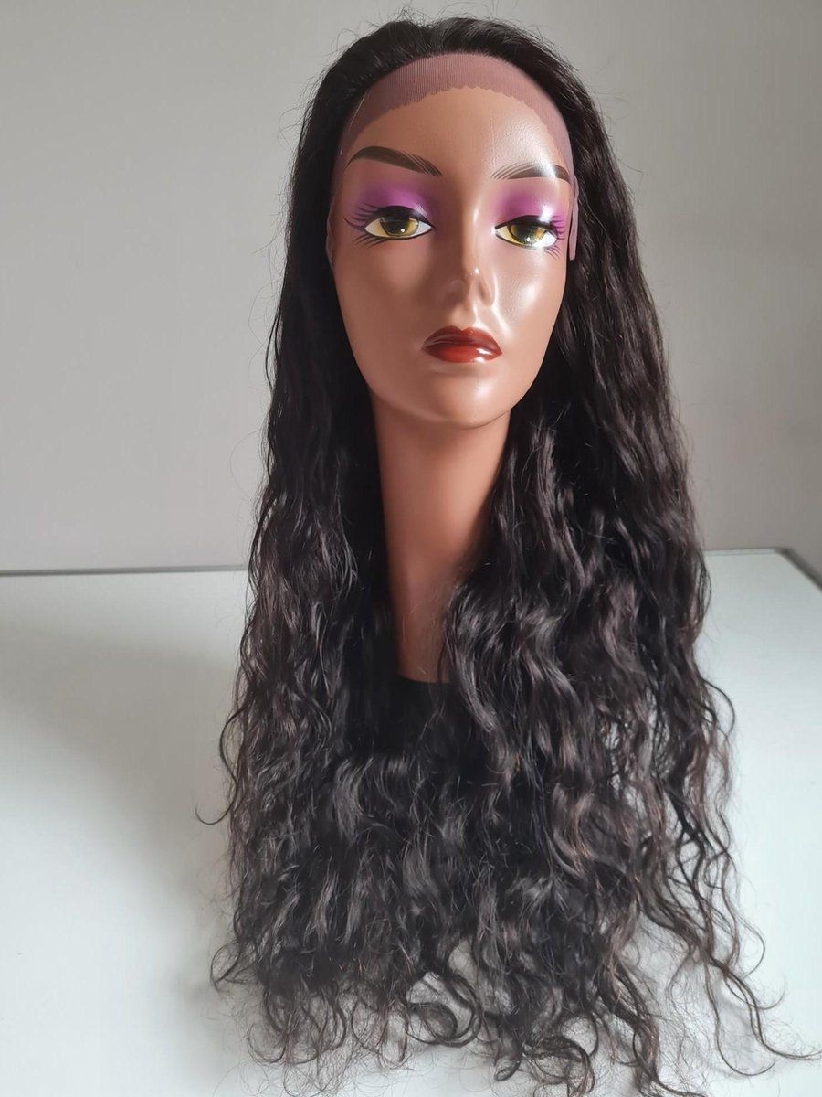 Frazimashop Braziliaanse Remy pruik - 26 inch donkerbruine krullen menselijke haren - real human hair lace front wig