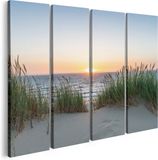 Artaza Canvas Schilderij Vierluik Zee vanuit Duinen met Zonsondergang - 80x60 - Canvas Print