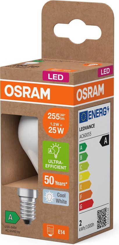 Osram LED E14 Mini Bulb - 1.2W, 255lm, 4000K - Cool White