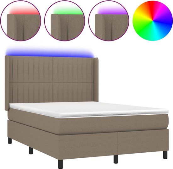 vidaXL Boxspring met matras en LED stof taupe 140x190 cm