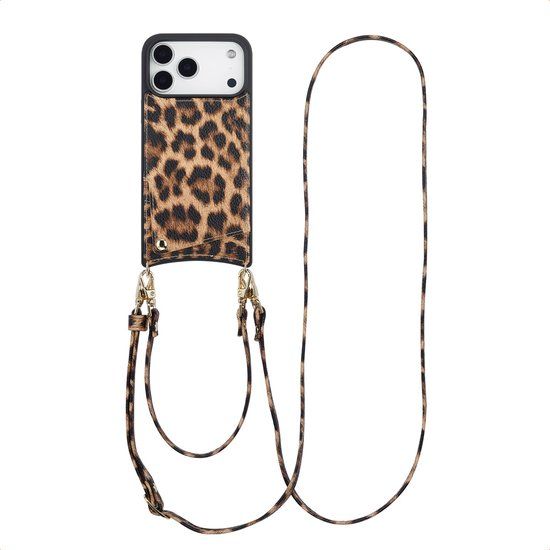 Selencia Hoesje - Geschikt voor Apple iPhone 17 Pro Max - Backcover met koord en pashouder - Leopard