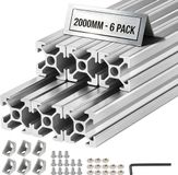 VEVOR 2020 Aluminiumprofielen, 6 stuks, 2 m, Geanodiseerde T-sleuf Aluminiumprofielen Volgens EU-norm, Zeer Sterk Geëxtrudeerd Profiel, Aluminium Rail voor 3D-geprinte Onderdelen, CNC-Werkbanken en -Montage, Zilver