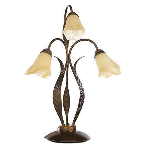 ONLI 4230/Lg tafellamp - 3 lampen - metaal bruin/goud/barnsteenglas - 48 x 61 cm