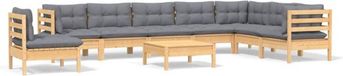 vidaXL 9-delige loungeset met grijze kussens massief grenenhout