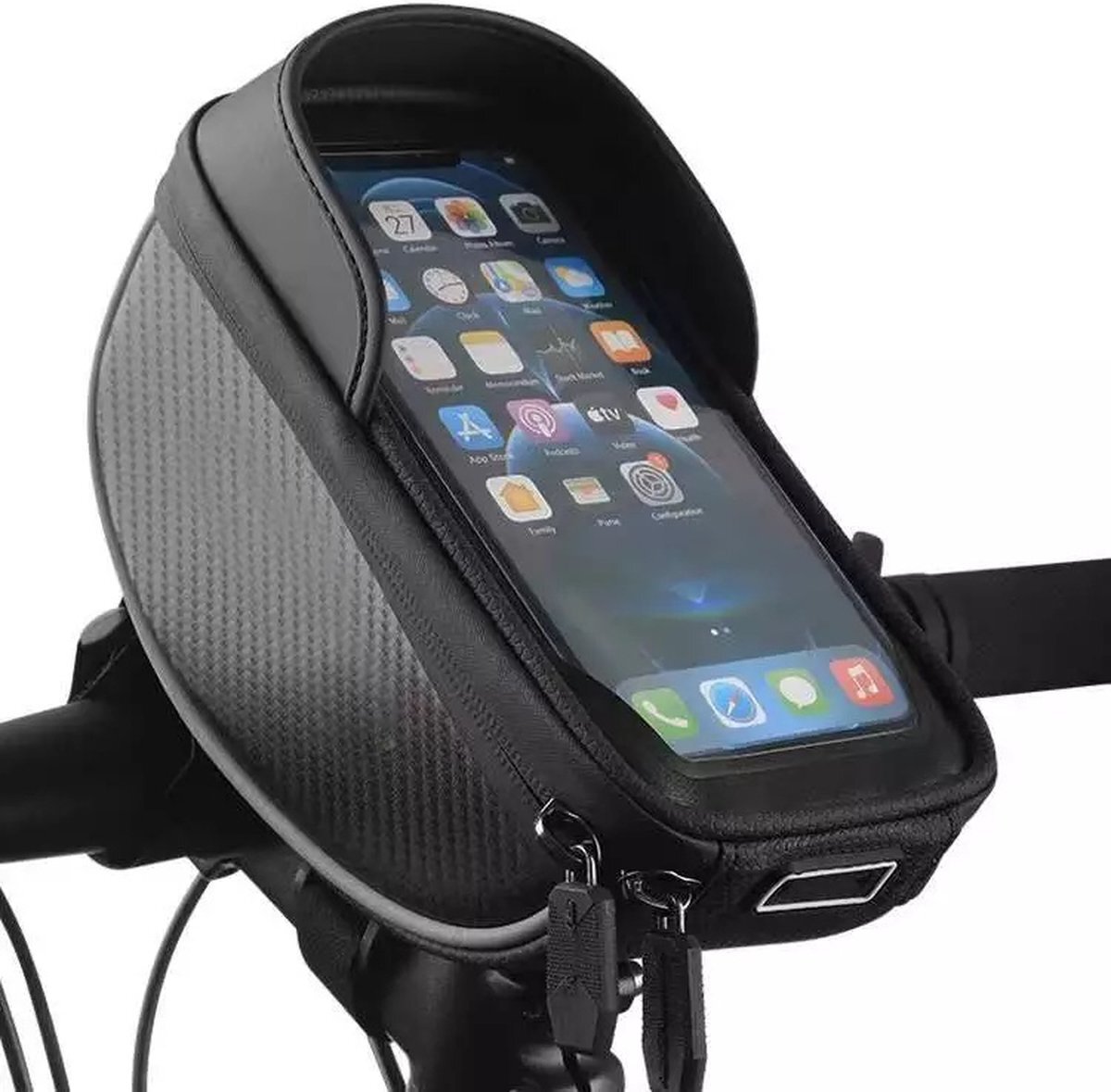 CoverMore Fiets tas voor telefoon- Bike frametas - Racefiets en fietsen - Waterbestendig Fietstelefoonhoudertas - Houder Fiets - Ook voor scooter & motor - Zwart