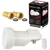 OPTICUM / HB-DIGITAL HB-DIGITAL Single LNB White Premium wit ALLEEN 0,1 dB UNIVERSEEL! ZEER CHARM Opticum LSP-02G + rubberen afdichting + 2 vergulde F-stekkers GRATIS erbij