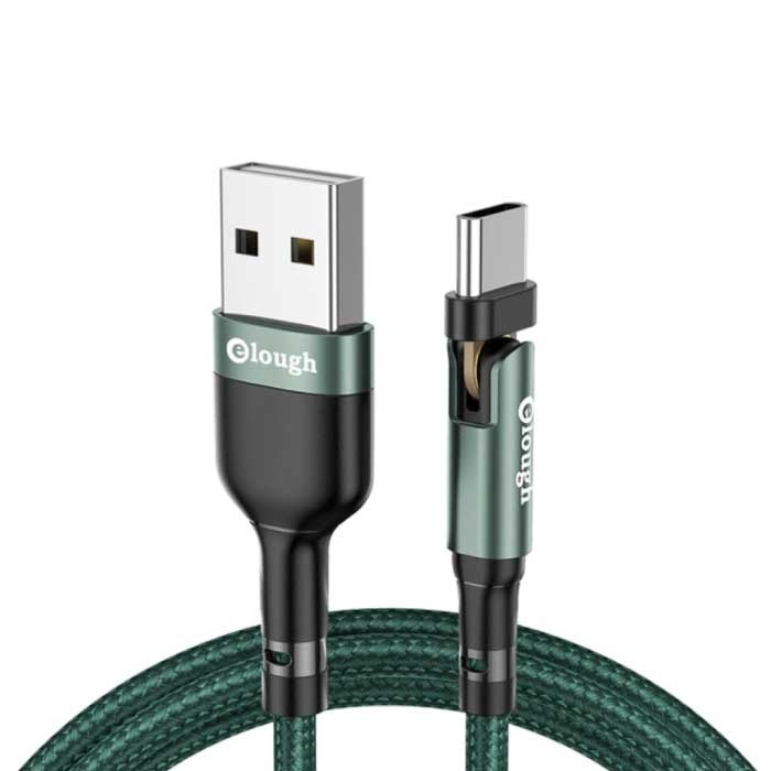 Elough Elough USB-C Oplaadkabel 180° - 3 Meter - Gevlochten Nylon Oplader Data Kabel Groen