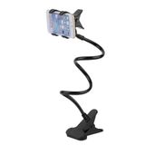 PARENCE.- Zwanenhals verstelbare telefoonhouder, 360 ° roterende gelede arm/universele flexibele dubbele klemhouder voor smartphone/bureau, bed - zwarte kleur