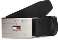 Tommy Hilfiger Riem 'Flag Plaque' Leer Unisex Zwart/Zilver