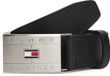 Tommy Hilfiger Riem 'Flag Plaque' Leer Unisex Zwart/Zilver