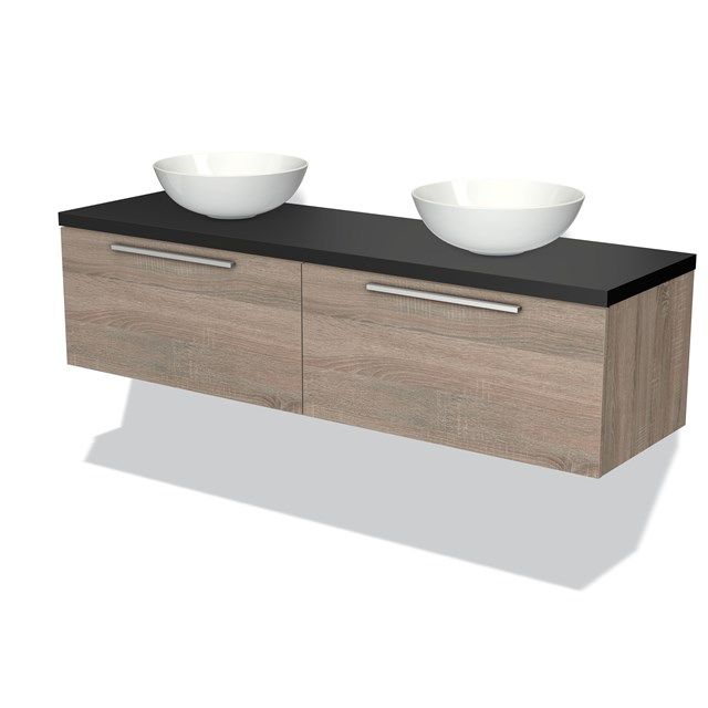 Maxaro Badkamermeubel Modulo Plato Eiken 160cm 2 Lades Vlak Mat Zwart