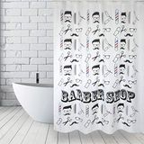 MSV Cotexsa by Premium Anti-schimmel textiel douchegordijn - antibacterieel, wasbaar, 100% waterdicht, met 12 douchegordijnringen - polyester, Barber Shop wit 180 x 200 cm - Made in Spain