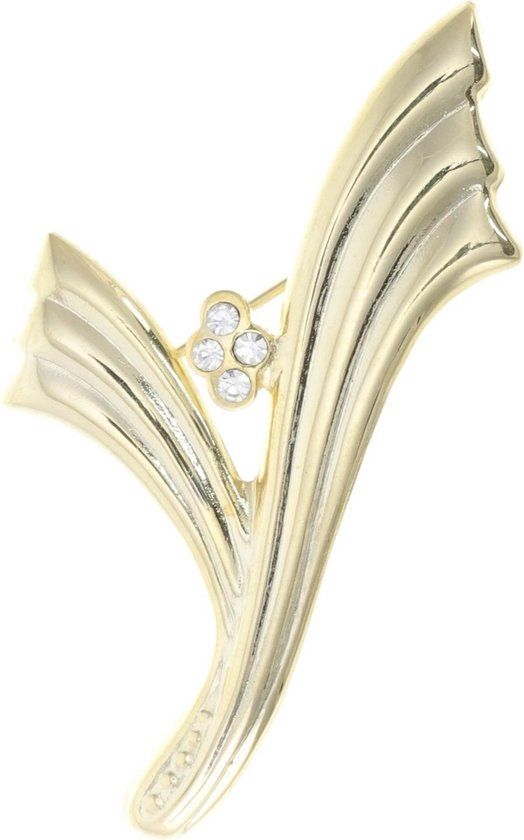 Behave® Broche Unisex - Goudkleurig - 6 cm - Met Steentjes - Glas