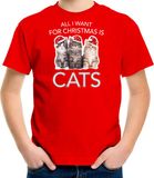 Bellatio Decorations Kitten Kerstshirt / Kerst t-shirt All i want for Christmas is cats rood voor kinderen - Kerstkleding / Christmas outfit 164/176