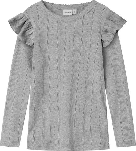 NAME IT NMFJULIA LS SLIM TOP NOOS Meisjes Blouse Lange Mouw Katoen Ronde Hals Effen Grijs Melange Maat 92