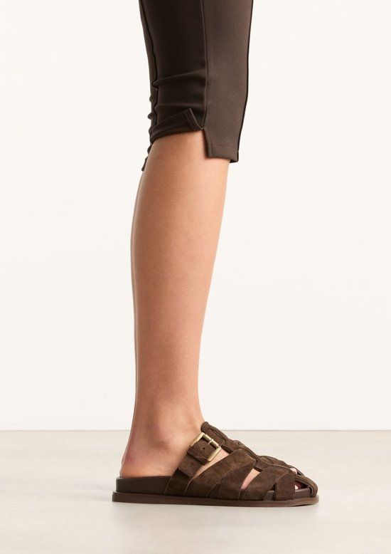 Sacha Dames Bruine suède slippers Maat 36