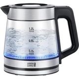 LEBENLANG - Bouilloire en verre - Petite - 1,2 litre - Lumière LED - Design en acier inoxydable - Bouilloire sans BPA - Petite bouilloire de voyage silencieuse pour le camping