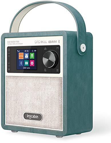 Inscabin P200 Draagbare DAB/DAB+ FM Digitale Radio- Draagbare Draadloze Luidspreker met Bluetooth, Stereo Geluid, Mooi ontwerp, Dubbele Wekker, Oplaadbare Batterij, Subwoofer (Groen)