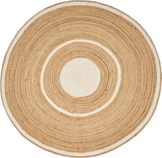 HALFELI - Laagpolig vloerkleed - Beige/Wit - &#248; 140 cm - Jute