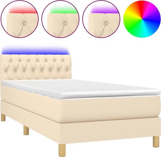 vidaXL Boxspring met matras en LED stof crèmekleurig 90x200 cm