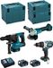MAKITA Set MK312RTJ (DHR243 + DHP481 + DGA504 + 2 x 5,0 Ah accu's + DC18RC oplader + MAKPAC 2 opbergkoffer + MAKPAC 3 opbergkoffer + MAKPAC 4 opbergkoffer)