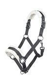 HKM Halster met pluche vulling BISCHOFSHOFEN donkergrijs voor warmbloed paarden