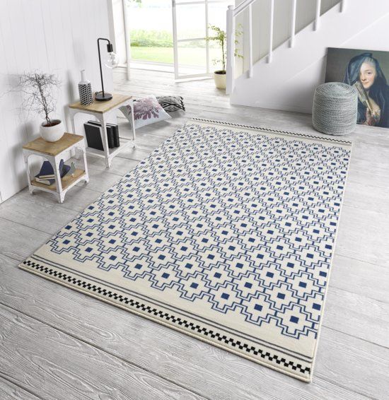 Zala Living Vloerkleed Design cubic jeans blauw / creme 160x230cm