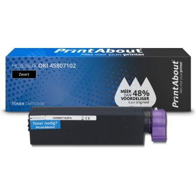 PrintAbout Huismerk OKI 45807102 Toner Zwart - Compatibel - 3000 pagina's