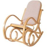 Schommelstoel M41, draaifauteuil TV-fauteuil, massief hout ~ eiken look, stof/textiel beige