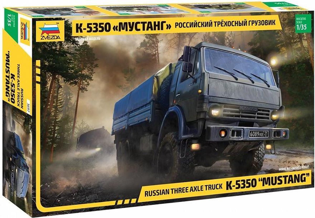 Zvezda 3697 500783697-1:35 Kamaz 5350 Mustang-plastic bouwpakket modelbouwpakket bouwpakket voor beginners-gedetailleerd, ongelakt