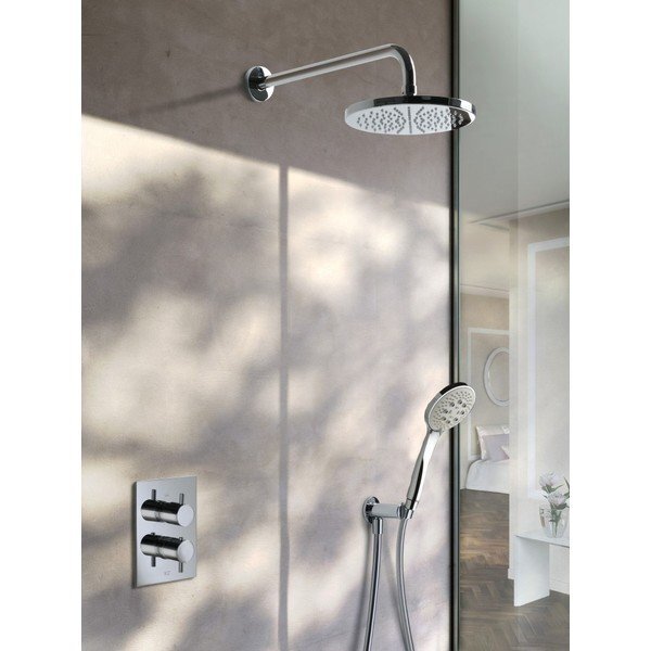 hotbath IBS 2A complete thermostatische douche inbouwset Laddy V met 2 weg stop omstel chroom 3 standen wandarm 20cm IBS2ACR-3s-W-20cm