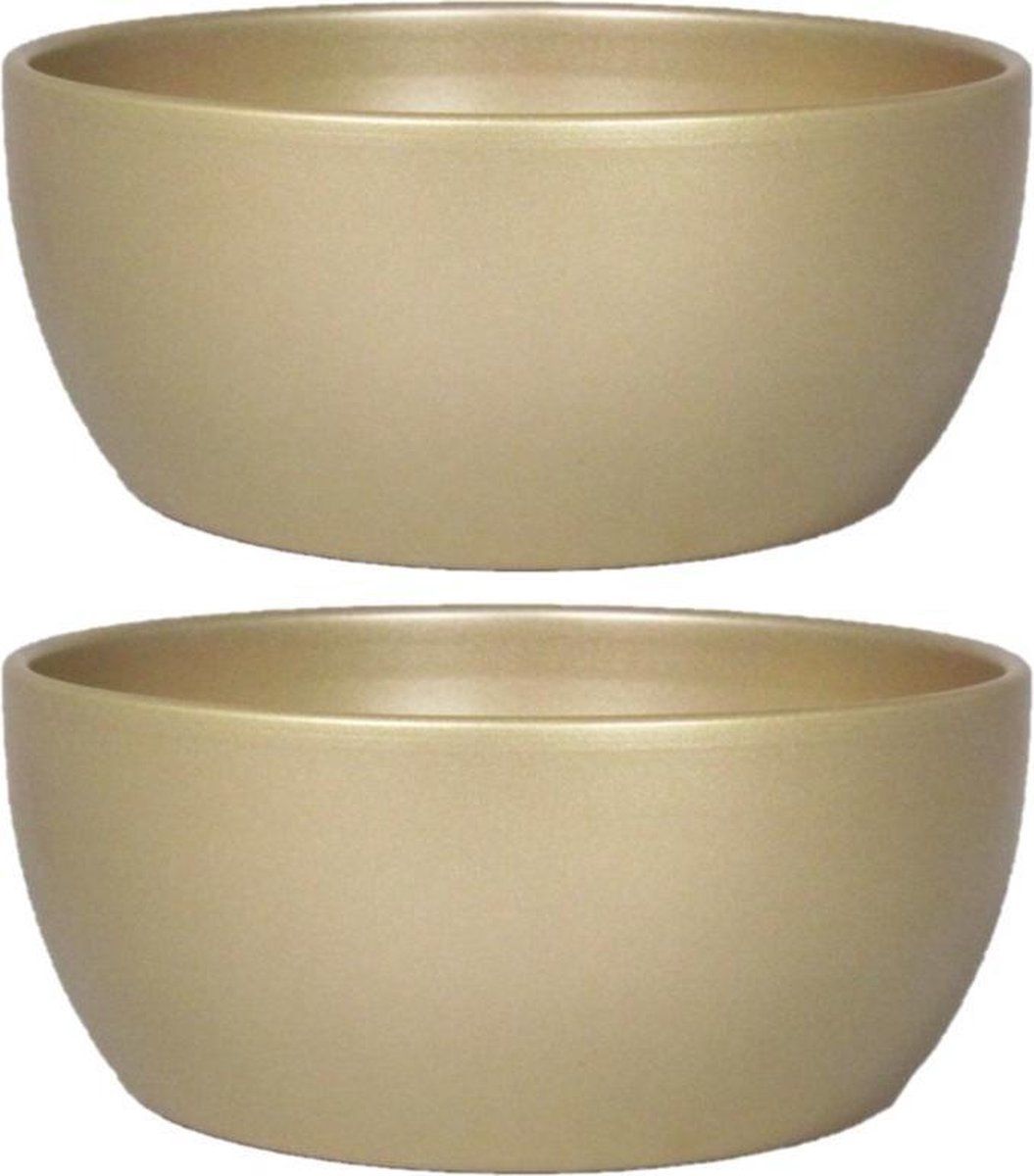 Floran 2x stuks bloempot/plantenpot schaal keramiek parelgoud D22.5 cm - Binnen
