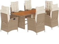 vidaXL 7-delige tuinset met kussens, beige, van polyrotan