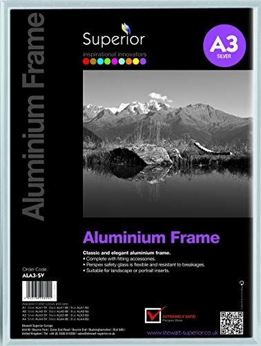 Seco Stewart Superior A3 geborsteld aluminium fotolijst met plexiglas veiligheidsglas - zilver