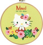 Vervaco Hello Kitty Green Floral Count Point Kit, Lichtgroen, ca. 20 x 20 cm