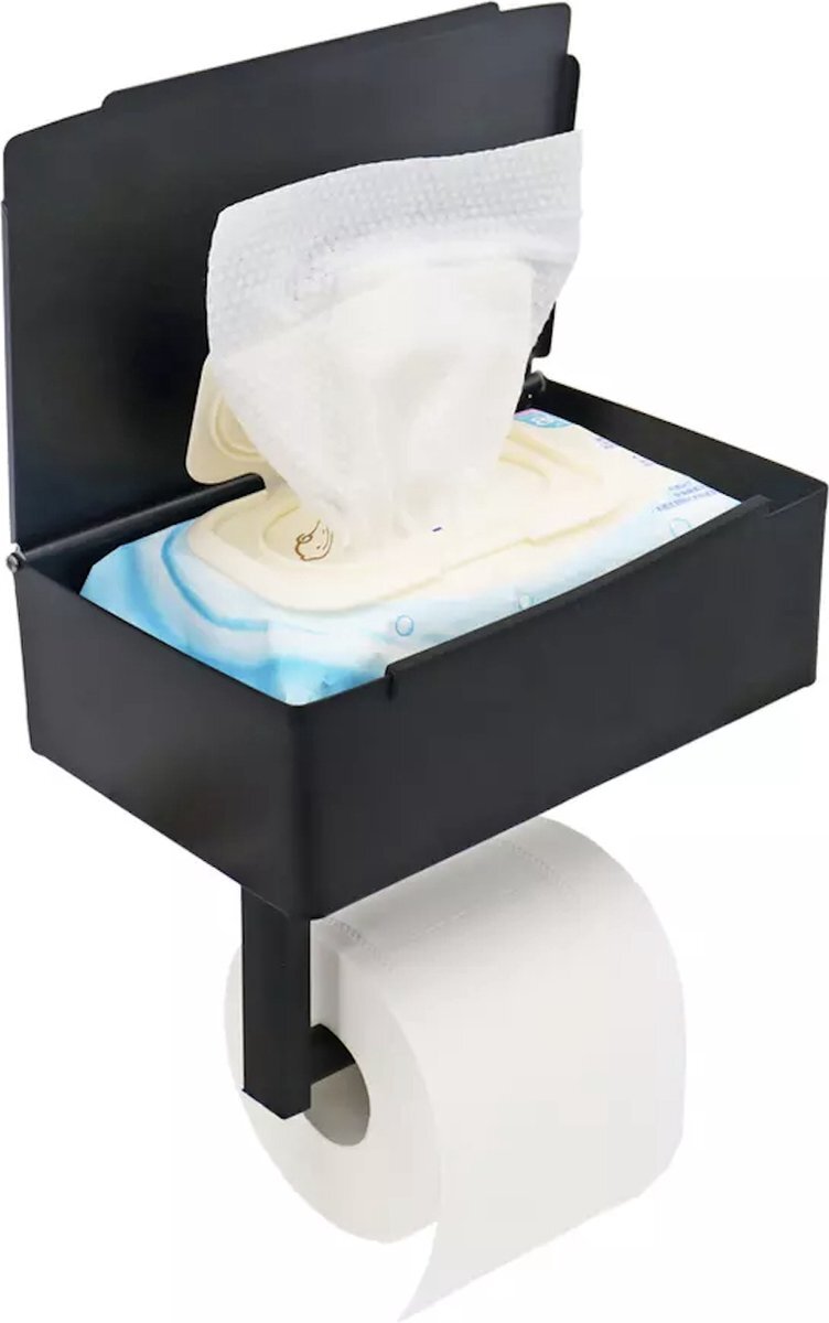 Louvicci - Toiletrolhouder - Opbergvak en plankje - Zelfklevend of boren - Toilet accessoires