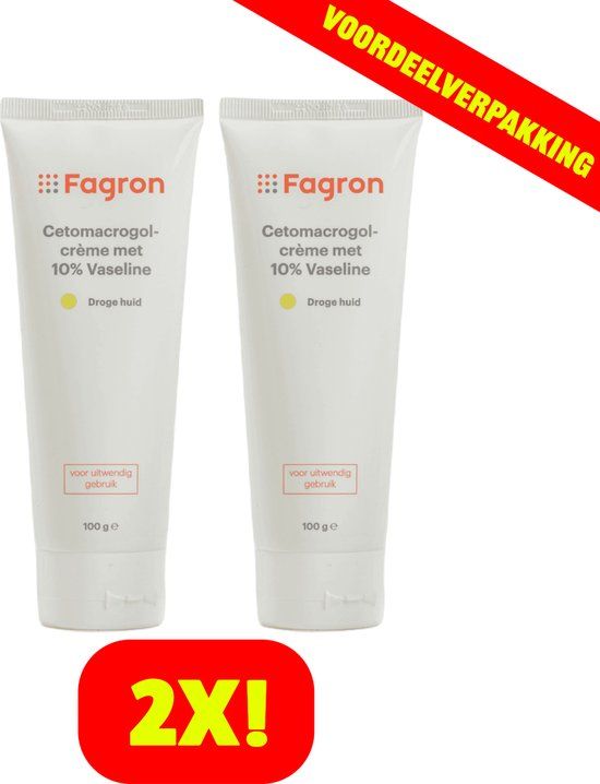 2x Fagron Cetomacrogolcrème Met 10% Vaseline - 200 ml - Voordeelverpakking!