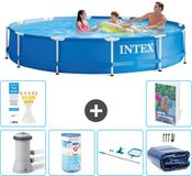 Intex Rond Frame Zwembad - 366 x 76 cm - Blauw - Inclusief Pomp - Filter - Schoonmaakset - Solarzeil - 7-delig