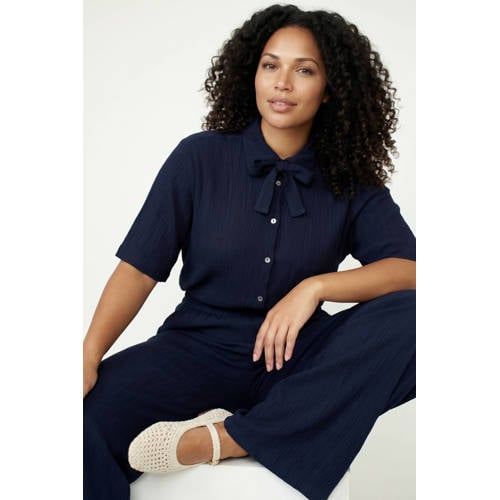 Tramontana Viscose Straight Fit Broek met Textuur - Donkerblauw