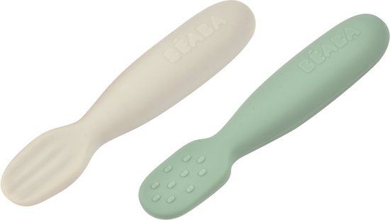 Béaba Pre-Spoons Lepeltjes - Set van 2 - Silicone - Groen/Grijs