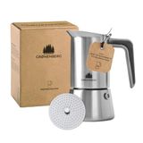 Groenenberg Espressomaker Geschikt voor inductiekookplaten, roestvrijstalen espressokan met 6 kopjes, 300 ml mokkapot, aluminiumvrij met vervangende afdichting en instructies