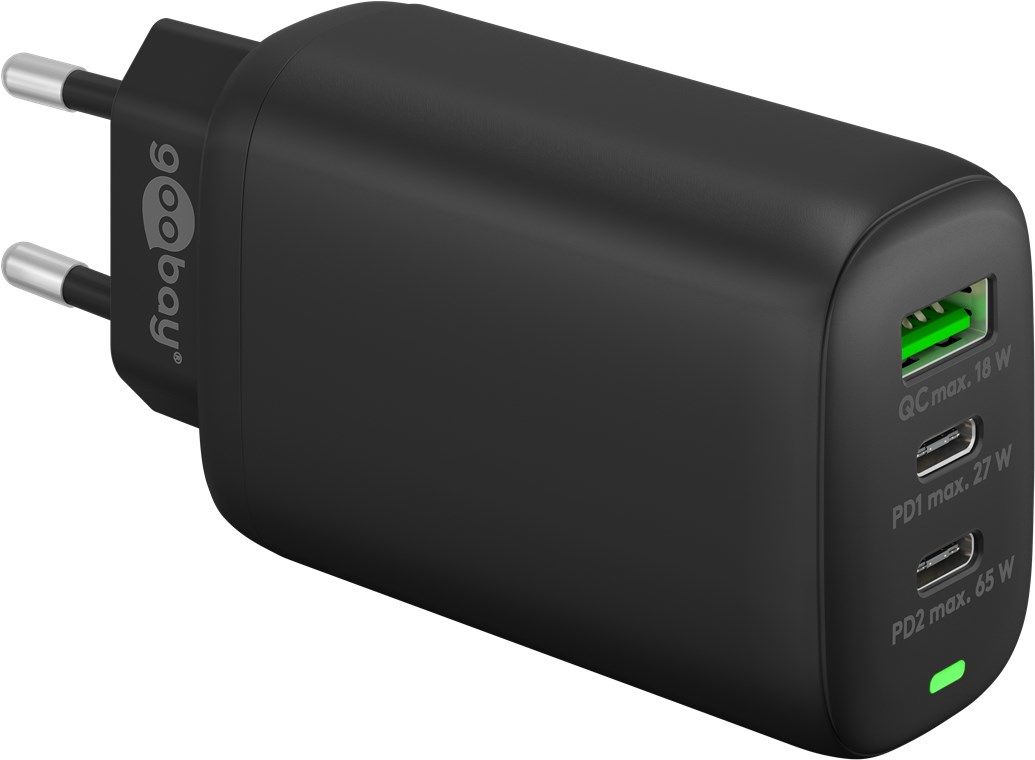 Goobay 65W USB-C PD Charger - 2x USB-C & 1x USB-A - Black
