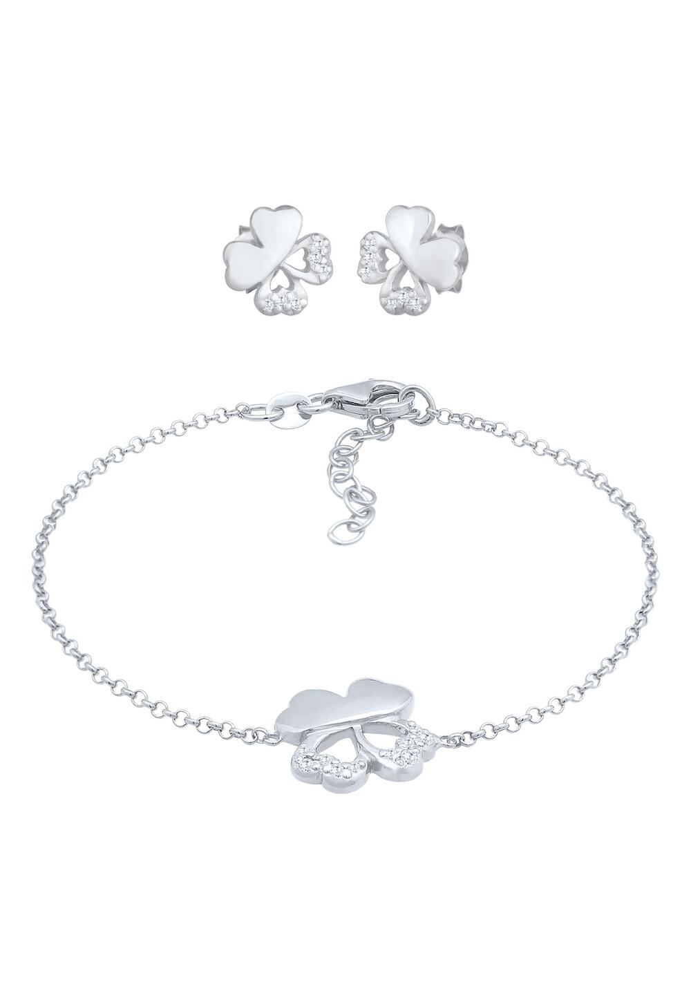 Elli Elli Elli Sieraden Set Dames Klaverblad hanger Stud Oorbellen Basic met Cubic Zirconia kristallen in 925 Sterling Zilver Sieraden sets